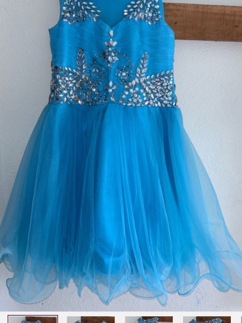 Blue Embellished Tulle Party Dress for Girls